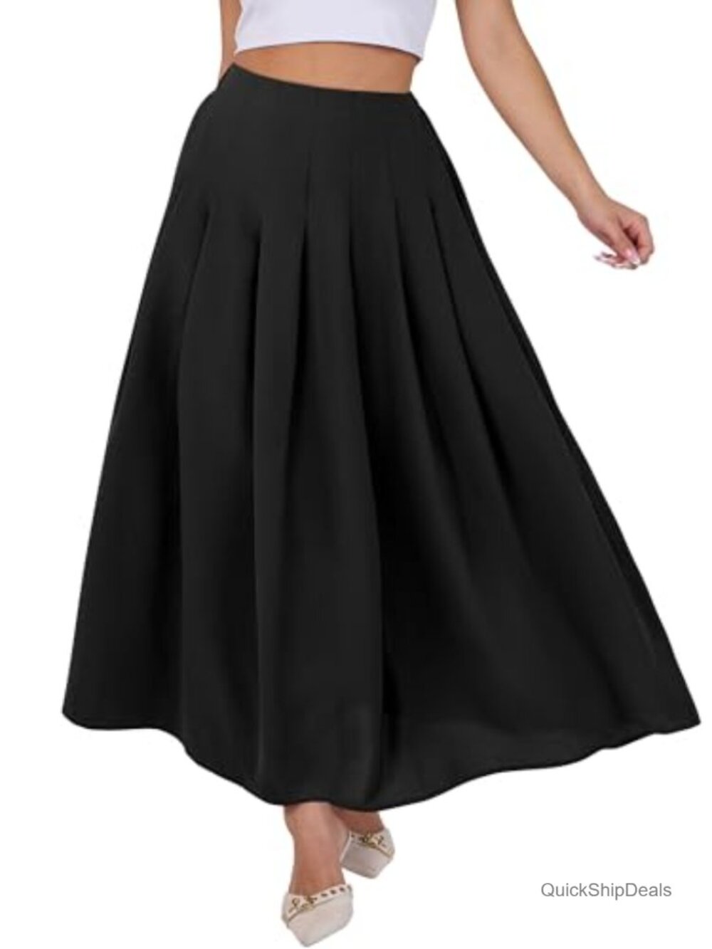 Pleated High Waisted Maxi Skirt with Pockets